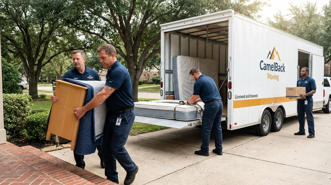 Crew loading residential truck for cross-state move from Canby, OR