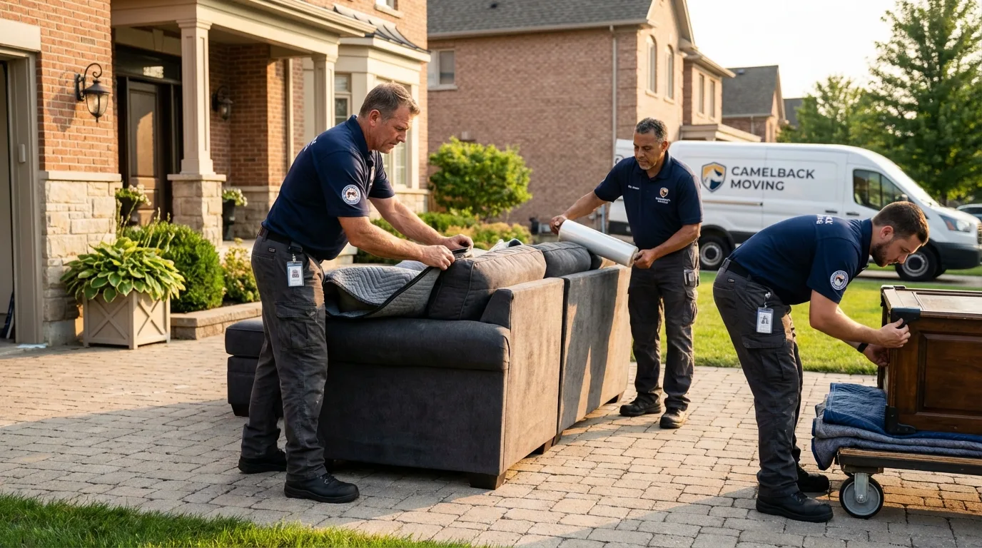 Large estate moving crew wrapping furniture in Canby, OR
